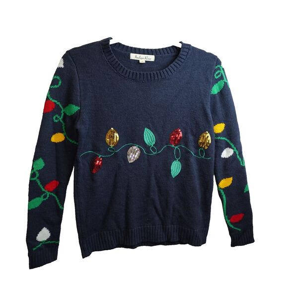 Indigo Rose Sweaters - Indigo Rose Christmas Lights Sweater Women's Small Festive Holiday Party Sequins